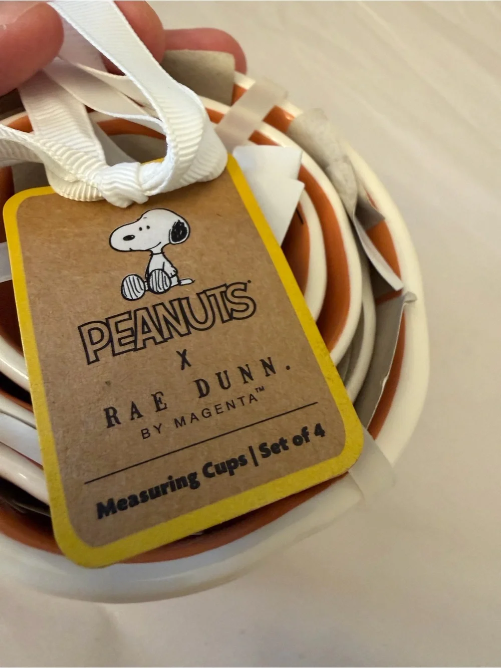 Peanuts x Rae Dunn White Ceramic Measuring Cups with Snoopy Fall Illustration